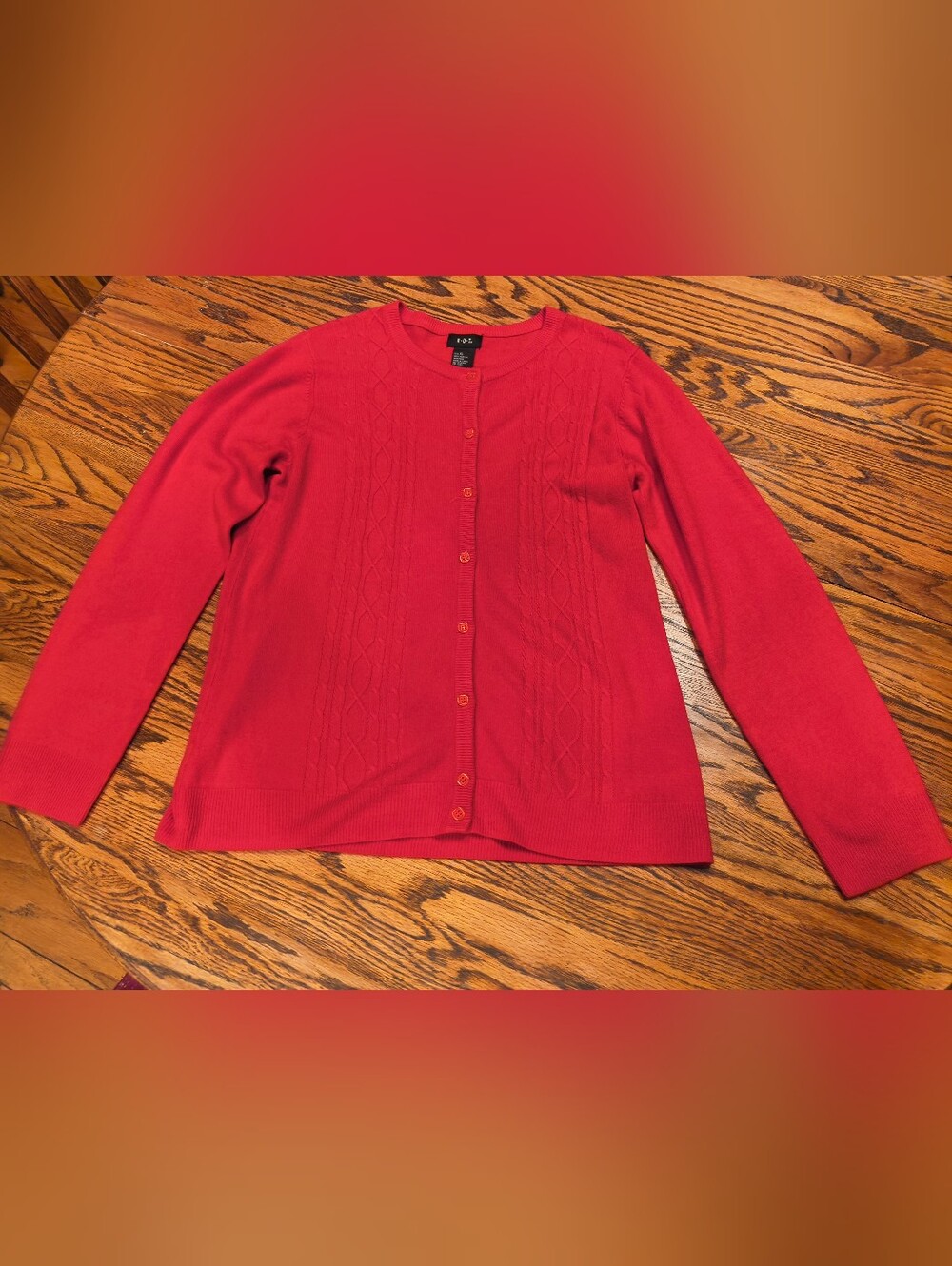 Cherry Red Cable-Front Button Cardigan